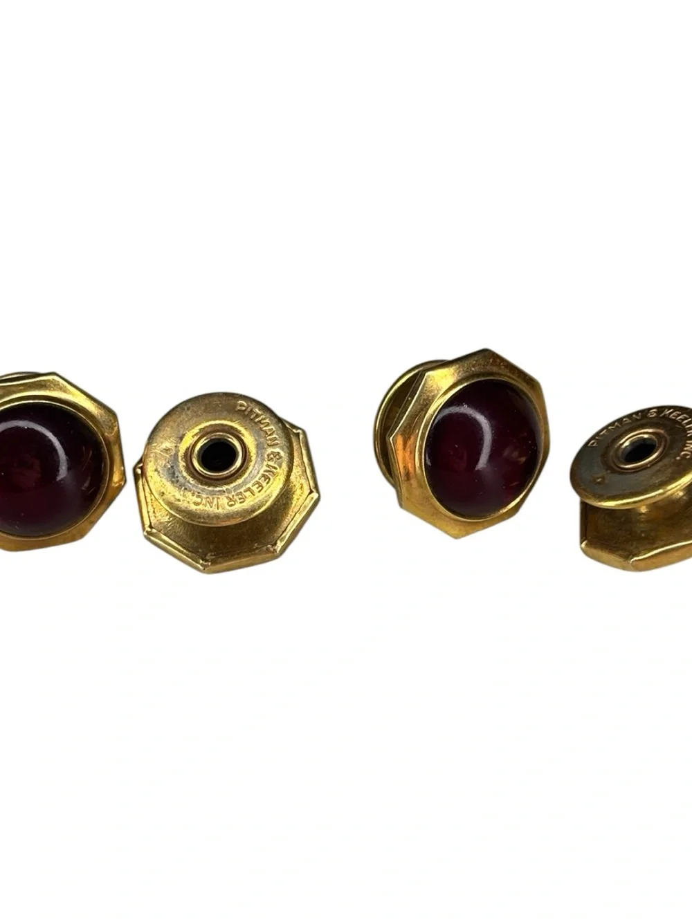 Vintage Pittman Keeler Cufflinks 12K Gold Filled Round Red Cabochon Stone Tuxedo